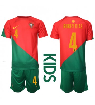 Portugalia Ruben Dias #4 Koszulka Podstawowych Dziecięca MŚ 2022 Krótki Rękaw (+ Krótkie spodenki)